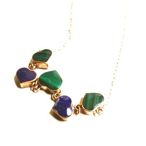 STERLING REVERSIBLE MALACHITE & LAPIS HEART SHAPE NECKLACE